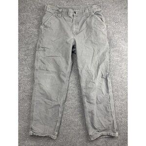 Carhartt Pants Mens 34x30 Gray Relaxed Fit Canvas Carpenter Work B151 FAT